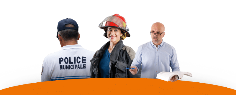 Des fonctionnaires : police, enseignement supérieur et pompiers pour illustrer le prêt immobilier pour les fonctionnaires